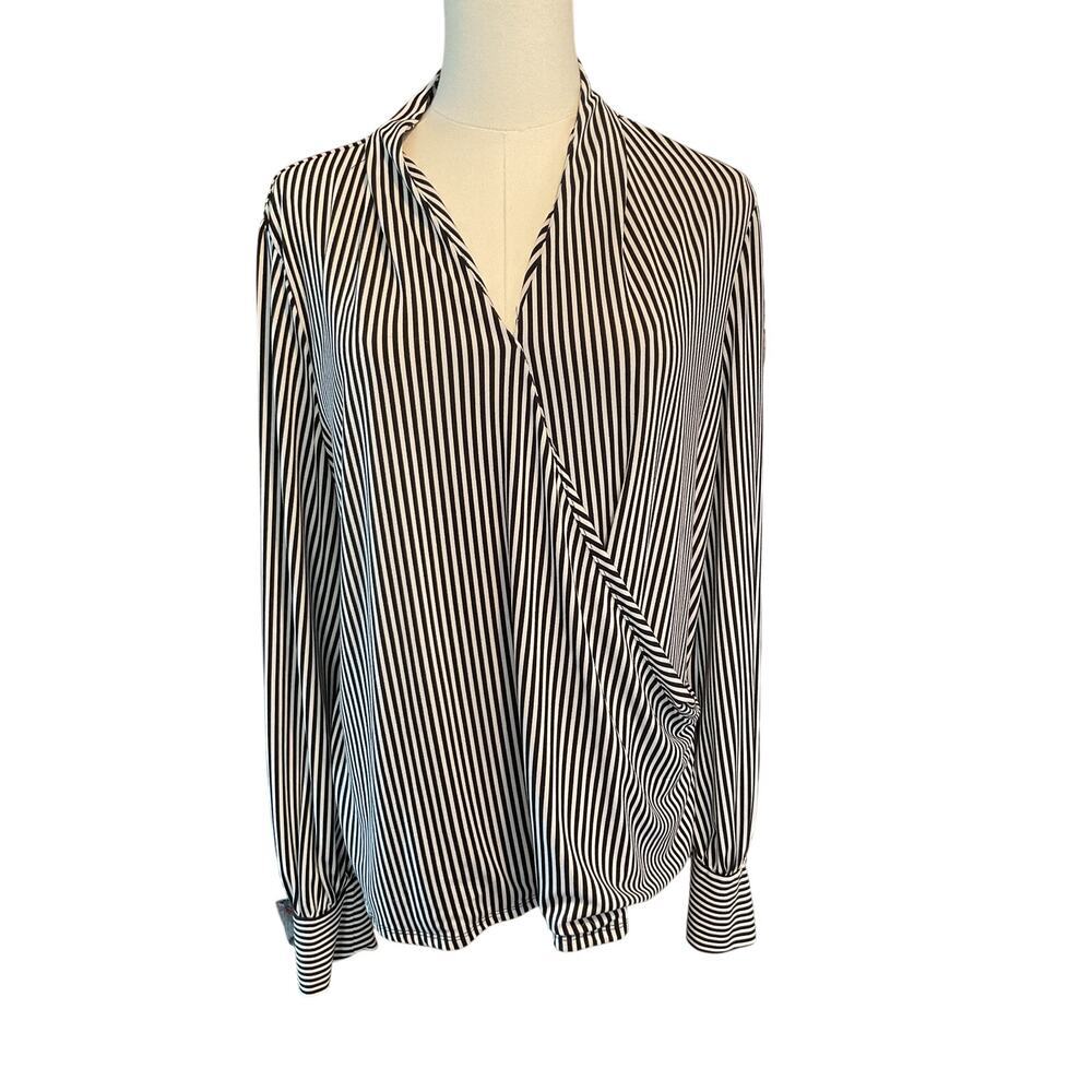 Adrianna Papell Striped Faux Wrap Blouse. Size XL